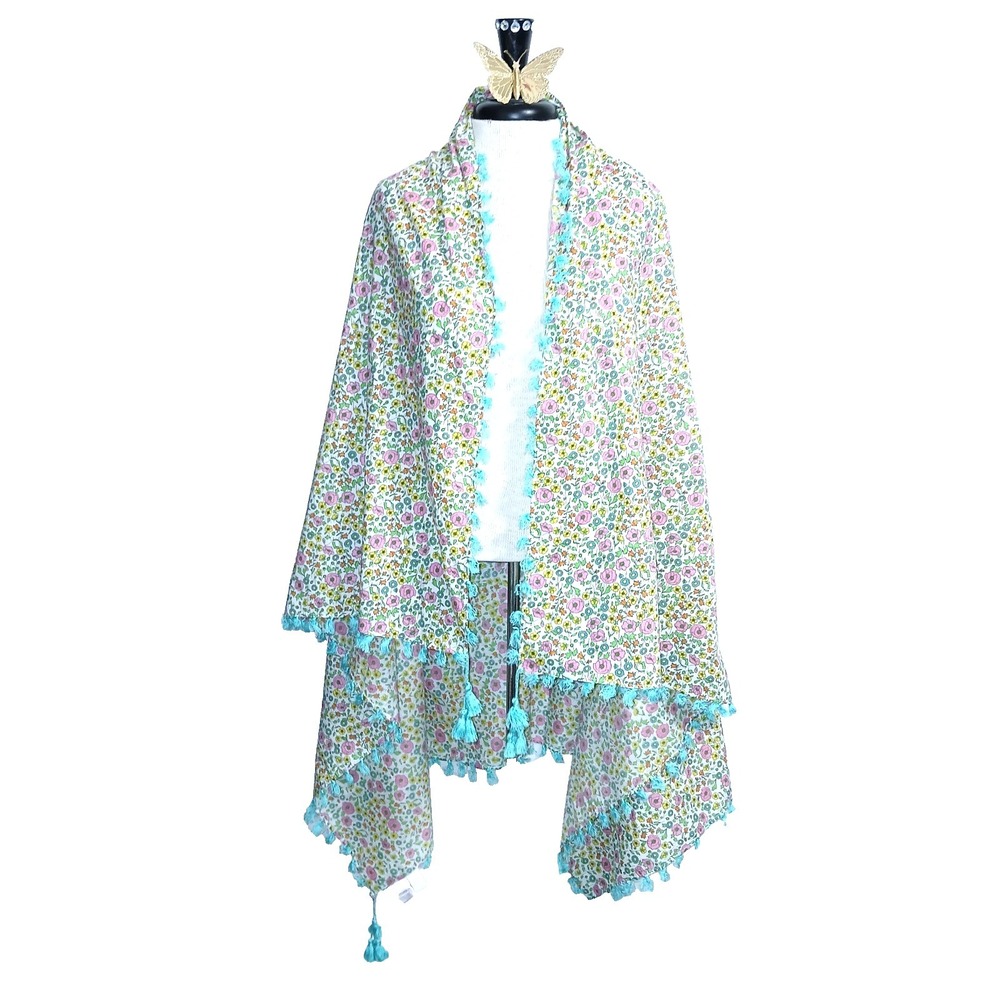 Liberty Of London For Target Women Shawl Wrap Pink Yellow Cotton Fringe Floral